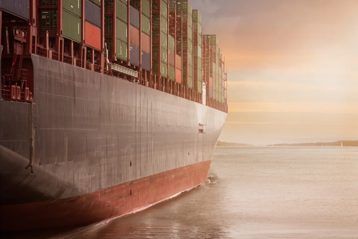 Container vessel representing international trade and logistics